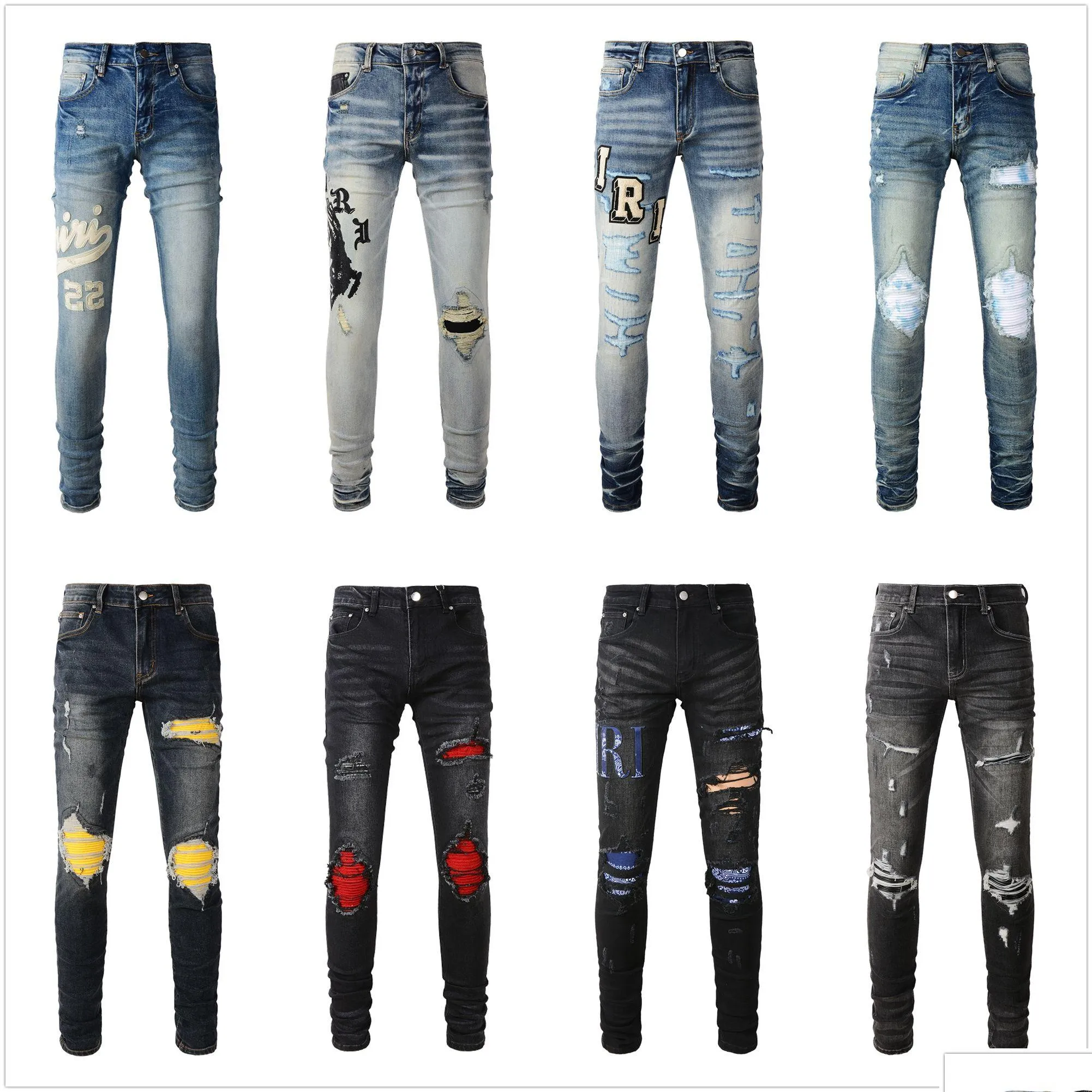 Designer pour hommes designer de haute qualité hommes de style cool pantalon de luxe sont morts biker noire bleu jean slim fit drop de moto délivre dhguk