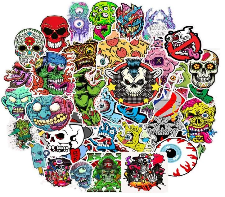 50pcslot Horrible Skull Stickers Graffiti Skeleton roligt DIY -klistermärke för motorcykelcykelbagage Skateboard Laptop Guitar1247452