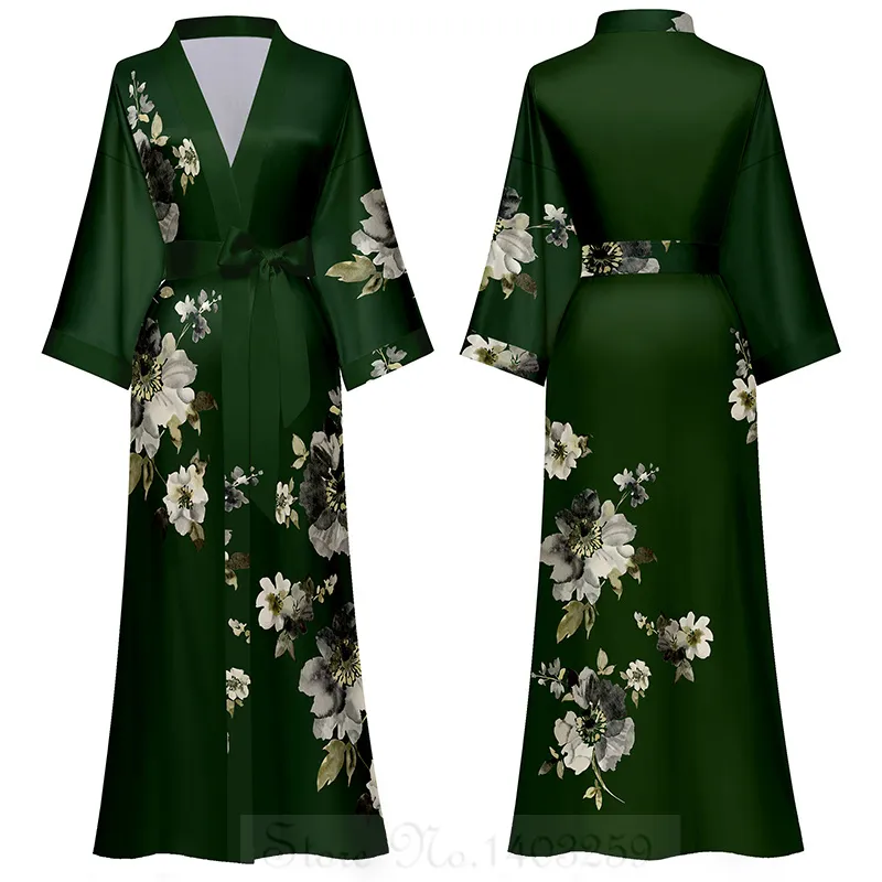 Print Flower Half Sleeve Kimono Bathrobe Gown Spring Summer Female Long  Silk Satin Robe from Dhgate Raincoats - price 26.84