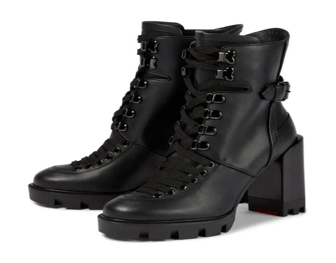 Vinterstövel Kvinnans namn Brand Ankle Boots Macademia äkta läder Ankles Booties Martin Boots Black och med snörning Fashion Chunky Heel1218255