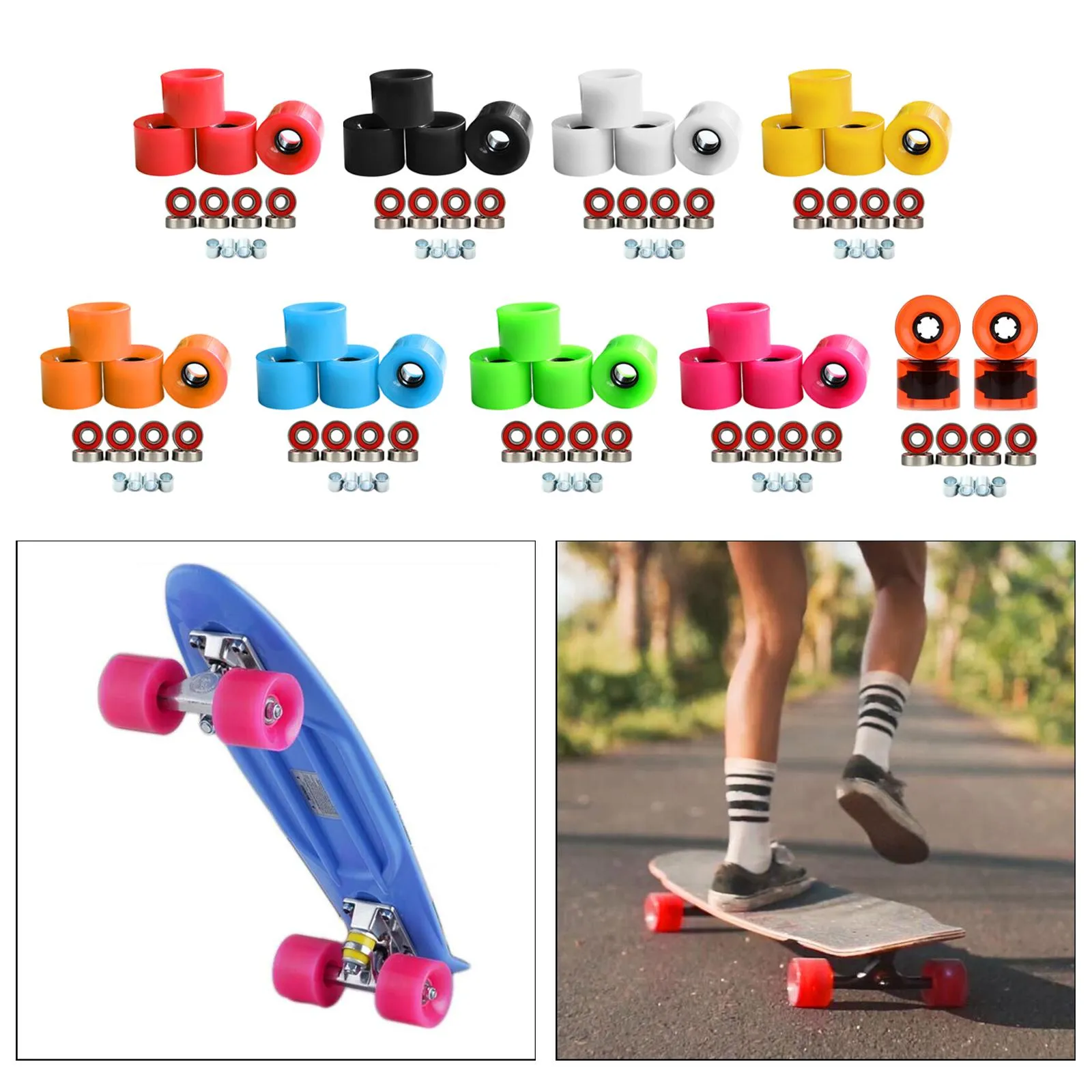 Lot De 4 Roues Longboard/Skateboard 78A 60x45mm - Roulements ABEC9 Inclus - Polyuréthane Résistant - Street & Cruiser