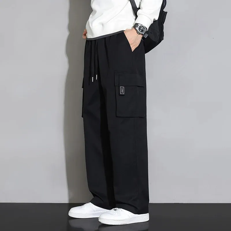 Lastbyxor Mens Loose Wide Leg High Street Korean Straight Leg Pants Draping Square Grid Sports Casual Pants 240329