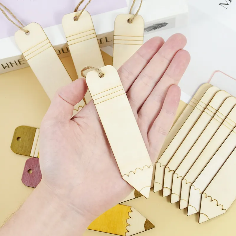Bookmark Rope Loop Wooden Pencil-Shaped Blank Bookmarks with Rope for Painting Crafts and ...