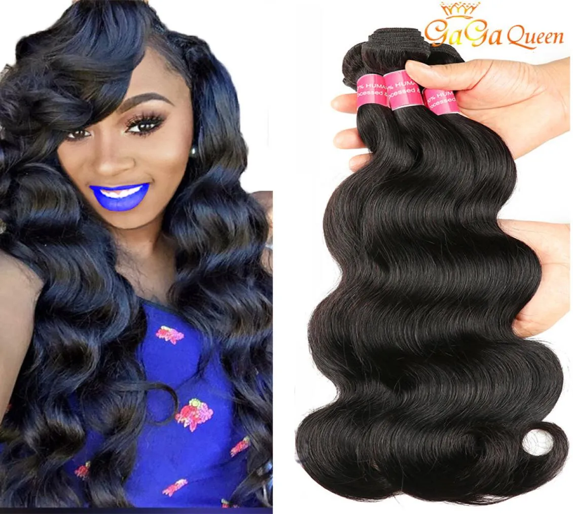 8A Peruvian Virgin Brazilian Indian Malaysian Body Wave Human Hair Weave Bundles Natural Color Gaga Queen1809452