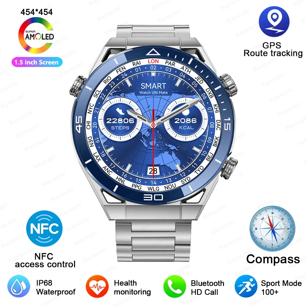 Наушники 2023 Новый NFC ECG+PPG Bluetooth Call GPS The Motion Tracker Smart Watch для Huawei Watch Ultimate ios Android Smart Wwatch Men Watches Watches