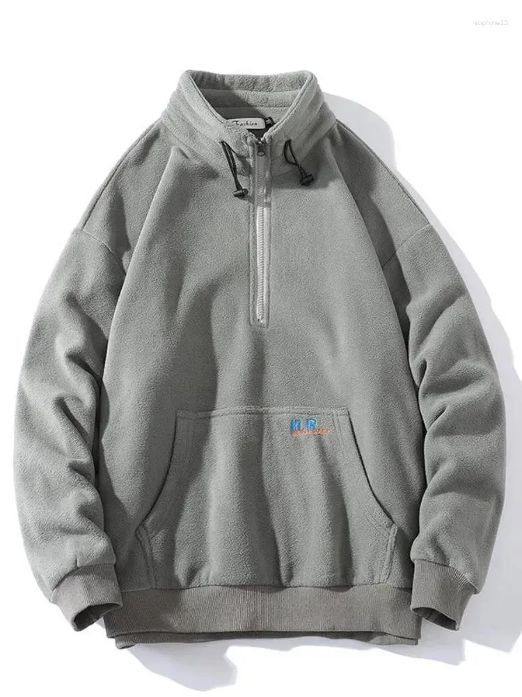 Mens Half-Zip Hoodless Sweatshirt: Autumn Winter Stand-Up Collar