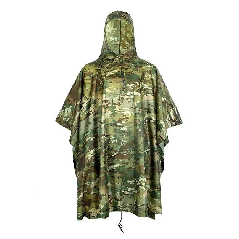 Rain Wear Outdoor Military Poncho 210Tpu Army War Tactical Raincoat Hunting Ghillie Suit Birdwatching Umbrella Gear Home Accessories D Dhesh