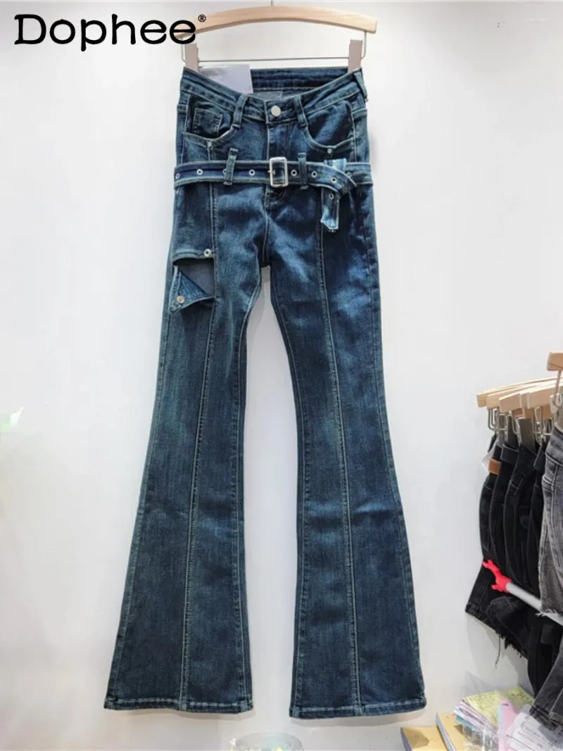 Jeans féminins 2024 Automne Slimming Denim Bell-Bottom Pantalon haute taille évasée Sweet Cool Style Coton Stret Sleat Street