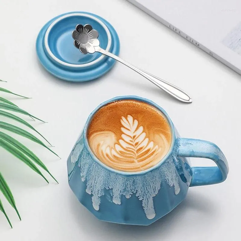 Mokken sneeuwpatroon met deksels en lepel keramiek voor mannen vrouwen melk mug koffie boorgeboorte 370 ml