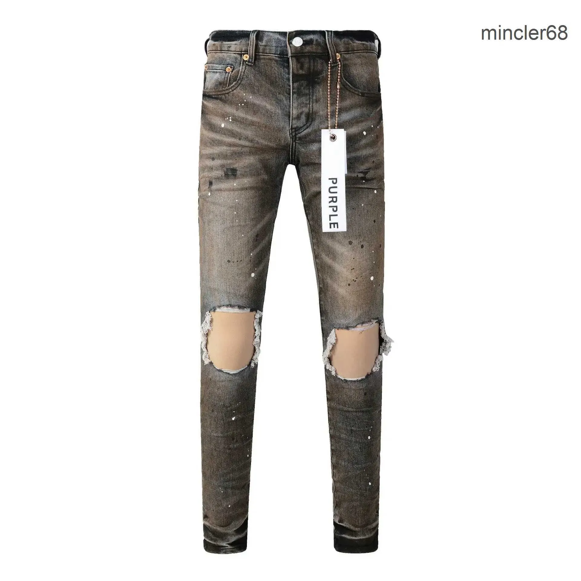 2024 neue lila Marke Jeans mit High Street Distressed Dual Tone Wash Reparatur niedriger Röhrenhose Denimhose