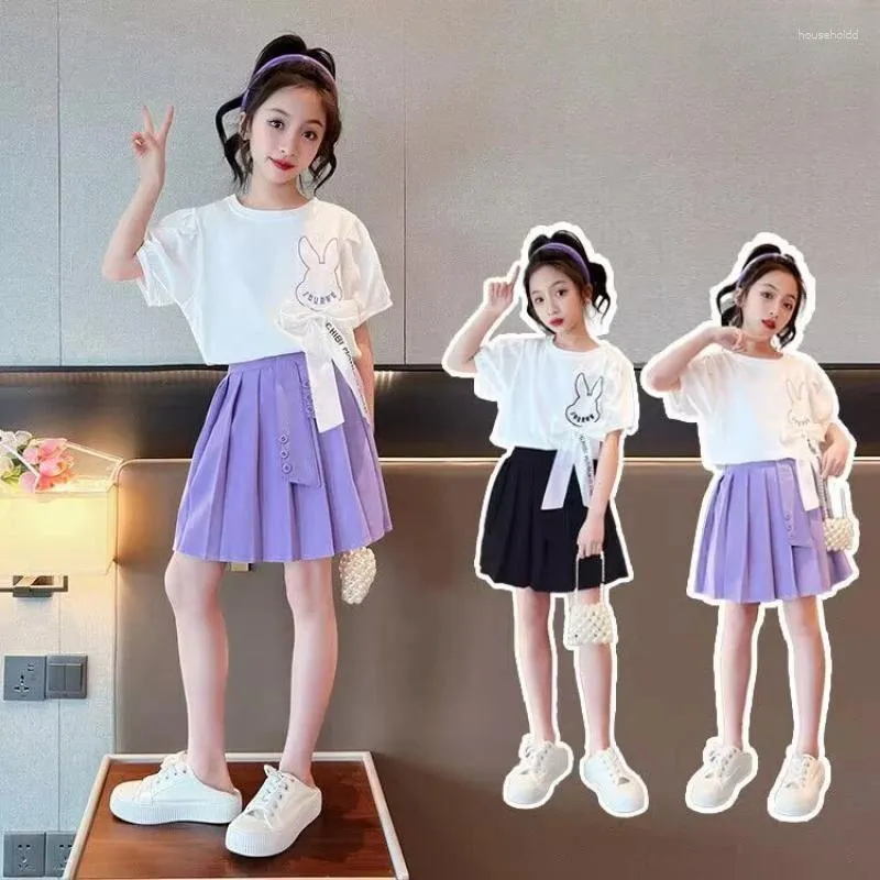 Clothing Sets Summer Casual Baby Girl Clothes 2Pcs Set Short Sleeve Cartoon T-Shirt Skirt For Outfits 5 7 9 11 13 Year