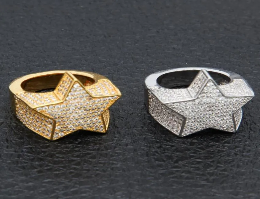 Men039s Fashion Copper Gold Color Plated Ring Exaggerate High Quality Iced Out Cz Stone Star Shape Ring Jewelry2107294