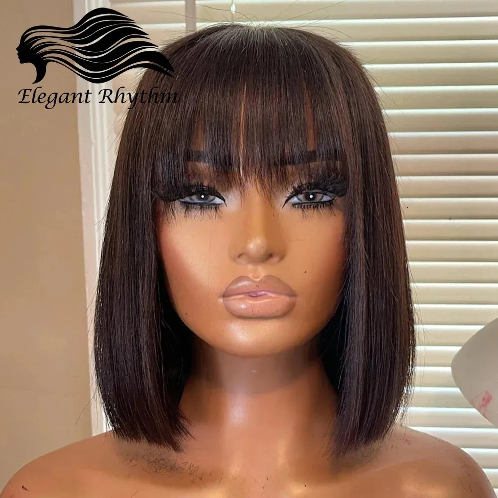 Straight Bob med Bangs Natural Short S For Black Women Machine Made Glueless Brasilian Virgin Hair 240402