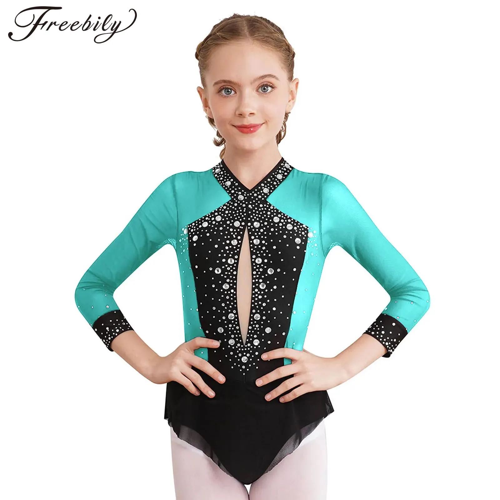 Chictry Kids Girls Halter Shiny Sequins Dance Jumpsuit Ballet Leotard Tutu Skirt Jazz Latin Modern Dance Costume A Red 14, Girl's, Green