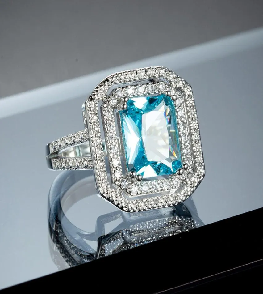 Anel de noivado de casamento de zircão azul simples e elegante para mulheres, promessa da banda quadrada anéis de moda Valentina039s dia GI8941734