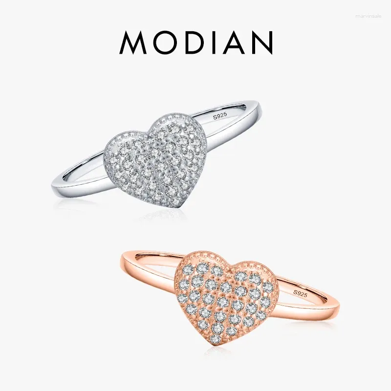 Cluster Rings Modian 925 Sterling Silver Delicate Romantic Love Heart Finger Ring Zirconia For Women Fine Jewelry Valentine Day Gift