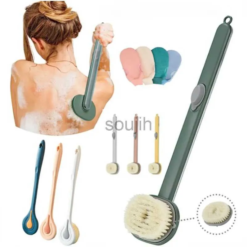 Bath Tools Accessories New 1pc Long Handle Liquid Bath Brush Body Brushes Back Body Bath Shower Sponge Exfoliating Scrub Massager Skin Cleaning Tools 240413