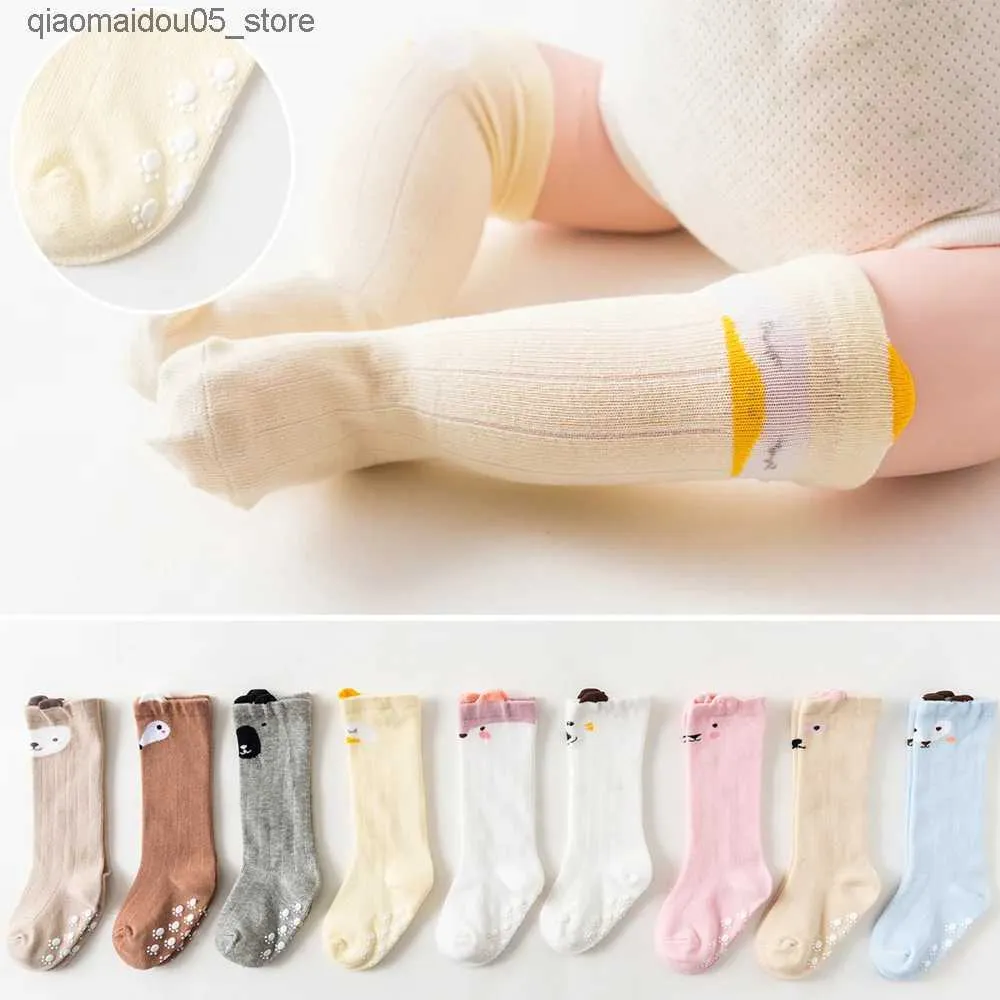 Kids Socks 3 pairs/batch of baby socks knee high boys and girls newborns toddlers cotton long anti slip cute cartoon animals 0-36M Q240413