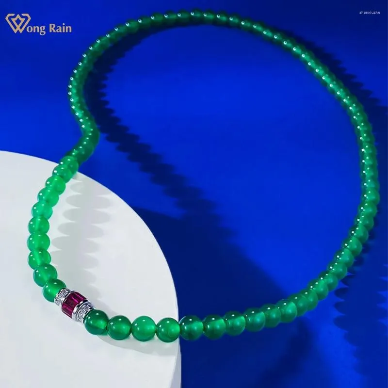 Chains Wong Rain Vintage Elegant 925 Sterling Silver 6 MM Round Jade Gemstone Necklace For Women Fine Jewelry Anniversary Gifts