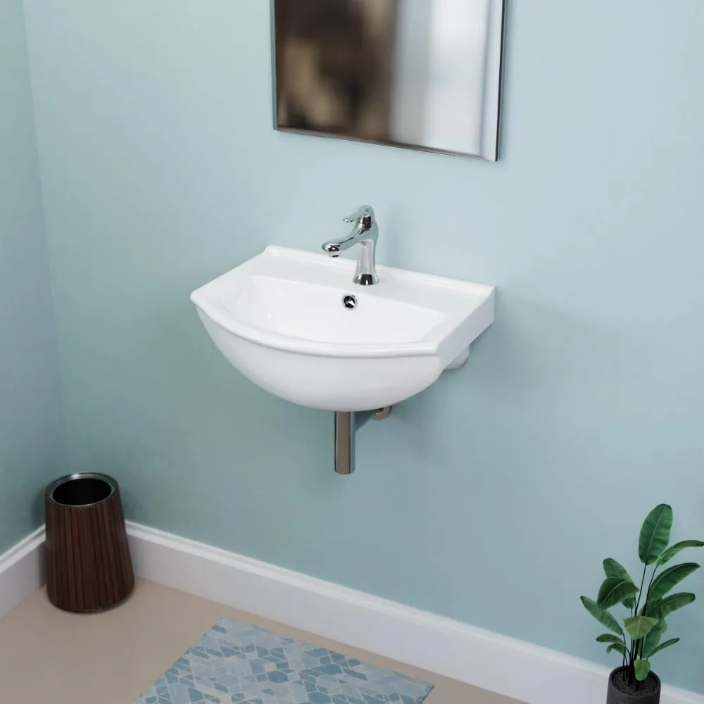 Bathroom Vessel Sink 17.75 Inches White Ceramic Wall Hung Floating Sink  with Overflow and Single Faucet Hole from Dhgate Bathroom Sinks - price  138.09