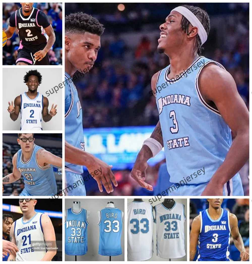 Larry Bird Robbie Avila Indiana State Sycamores Jersey Jayson Kent 23 Jaden Daughtry 24 Jake Wolfe 35 Derek Vorst Maillot de basket-ball de basket-ball de l'État de l'Indiana.