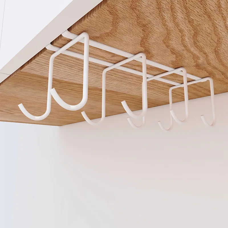 Cup Hook Under Cabinet Coffee Mug Rack Holder with 8 Hooks Nail Free ...