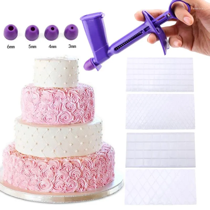 Baking Moulds 4pcs/Set Grid Transparent Texture Mat Fondant Cake Plaid Embossed Decoration Mold Tools