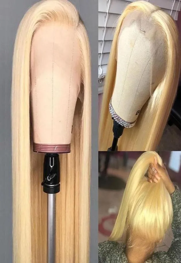 613 Blond spets främre mänskliga hår peruk 150% densitet 26 tum blond brasiliansk remy rak peruk för svarta kvinnor baby hår 150% remy4617456