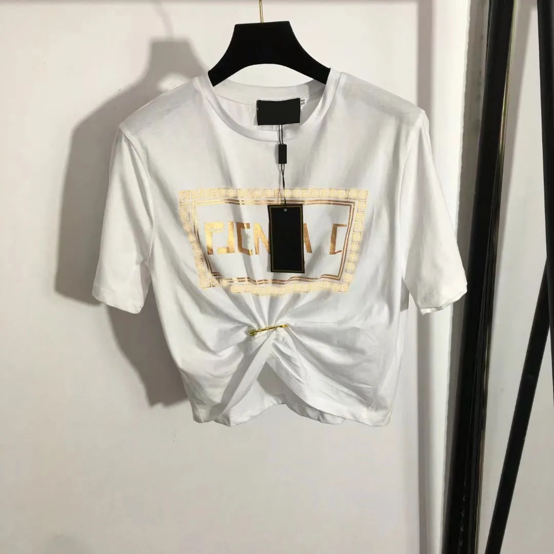 24 designers camisetas de moda tamis femininas decoração de hardware folhas de letra camisa de letra corker casual algodão branco manga curta maré marinha ladrinha tampo de camisa de camisa