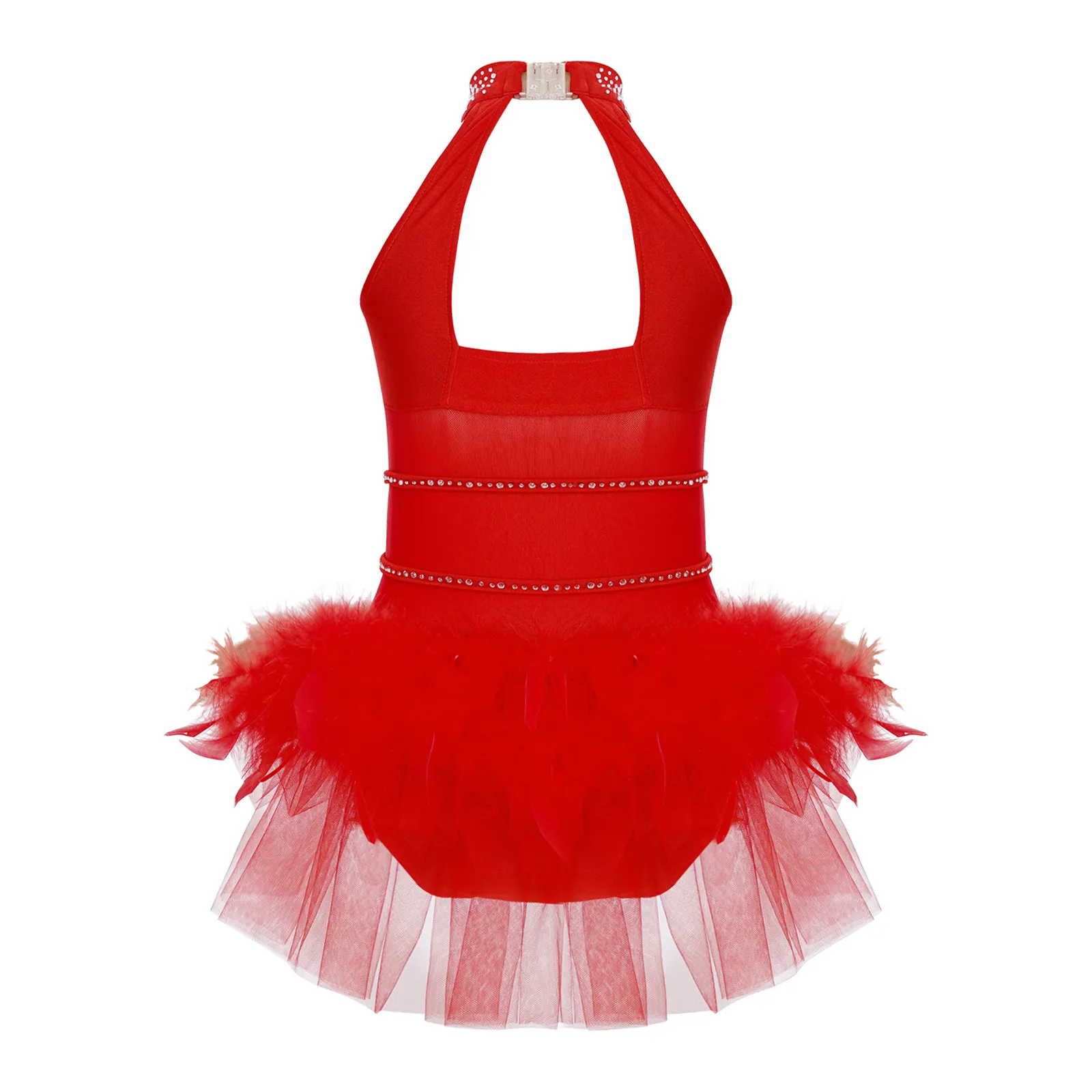 2024 Kids Tulle Feather Ballet Dance Tutu Leotard Bodysuit