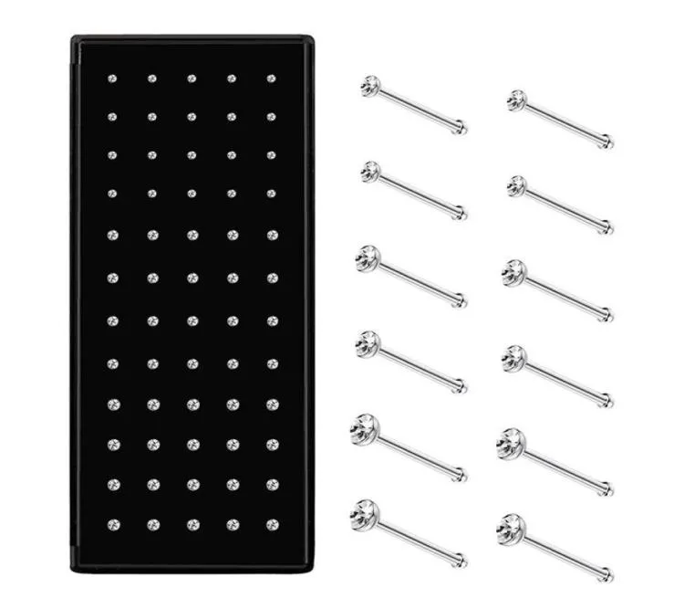 60pcs Stainless Steel Nose Studs Rings Piercing Pin Body Jewelry 15mm 2mm 25mm3614254