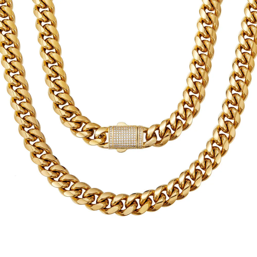 Custom Non Tarnish Hip Hop Jewelry Gold Plated Filled Stainless Steel Moissanite Iced Out Clasp Cuban Link Chain for Men