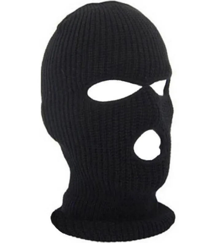 Maska pokrowca na pełną twarz Trzy 3 otwory na dzianina kapelusz zimowy maska ​​śnieżna czapka czapka nowa czarna ciepła twarz maski 9953096