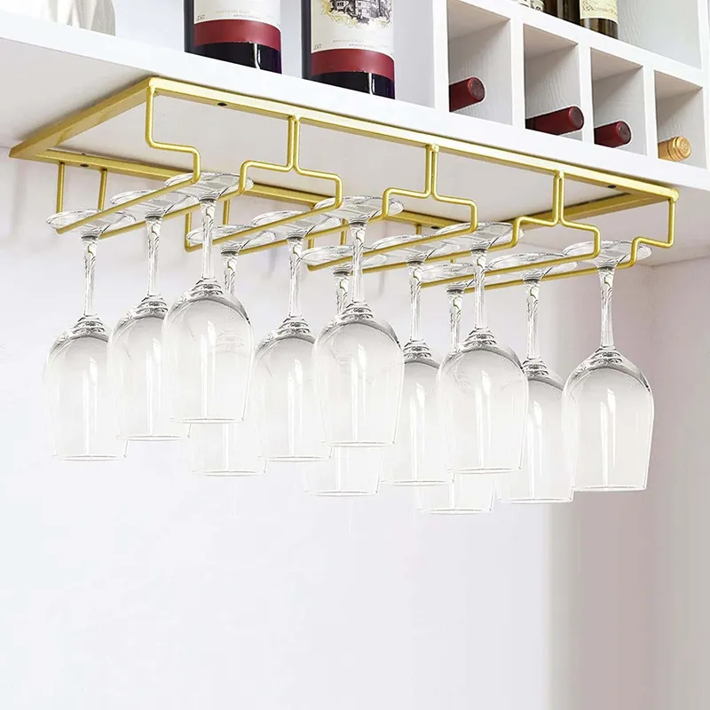 4-Row Iron Wire Under-Cabinet Stemware Rack for Wine Glass Storage in ...