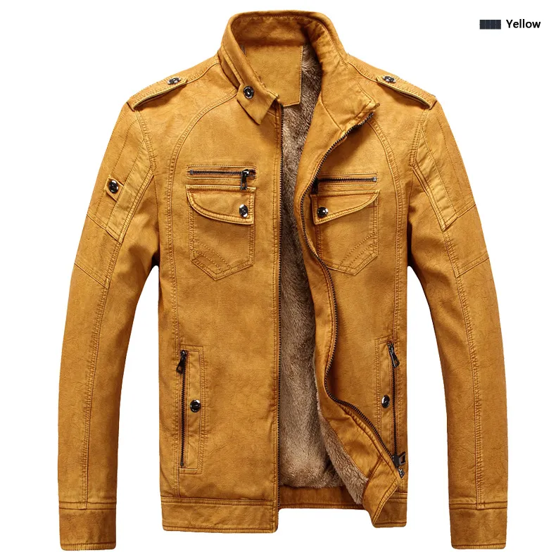 Winter Mens Flight Jacket Plus Size 3xl 4xl Long Sleeve Faux Leather Loose Vintage Pu Leather Yellow Thick Warm Jacket Male Coat From 60 54 DHgate