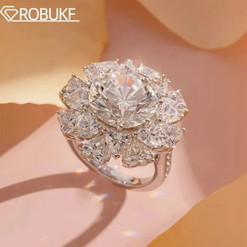 GRA Certifié 5CT Ring Big Diamond S925 SERRING SIRT 18K plaqué pour les femmes Promis de fiançailles Bijoux de bandes de mariage 240407