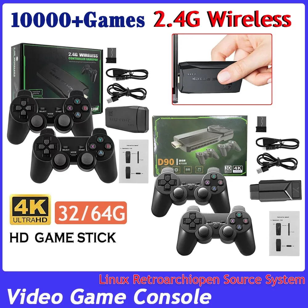 Gracze retro gier wideo konsola 2,4G Bezprzewodowa Konsola Stick 4k 15000+ Games Portable Video Game Stick Console dla telewizji