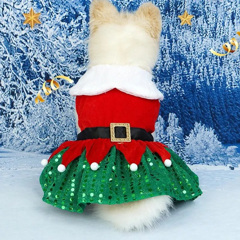 Vestido de roupas de cachorro Santa Tree Dress moda adorável e festivo decorações de Natal festivas para animais de estimação duráveis