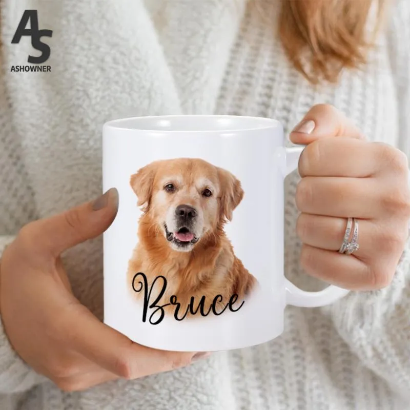 Muggar 11oz/330 ml Anpassade husdjursälskare PO Exclusive Coffee Mug med bild Ceramics Cups Milk Cup för vänner Pargåvor