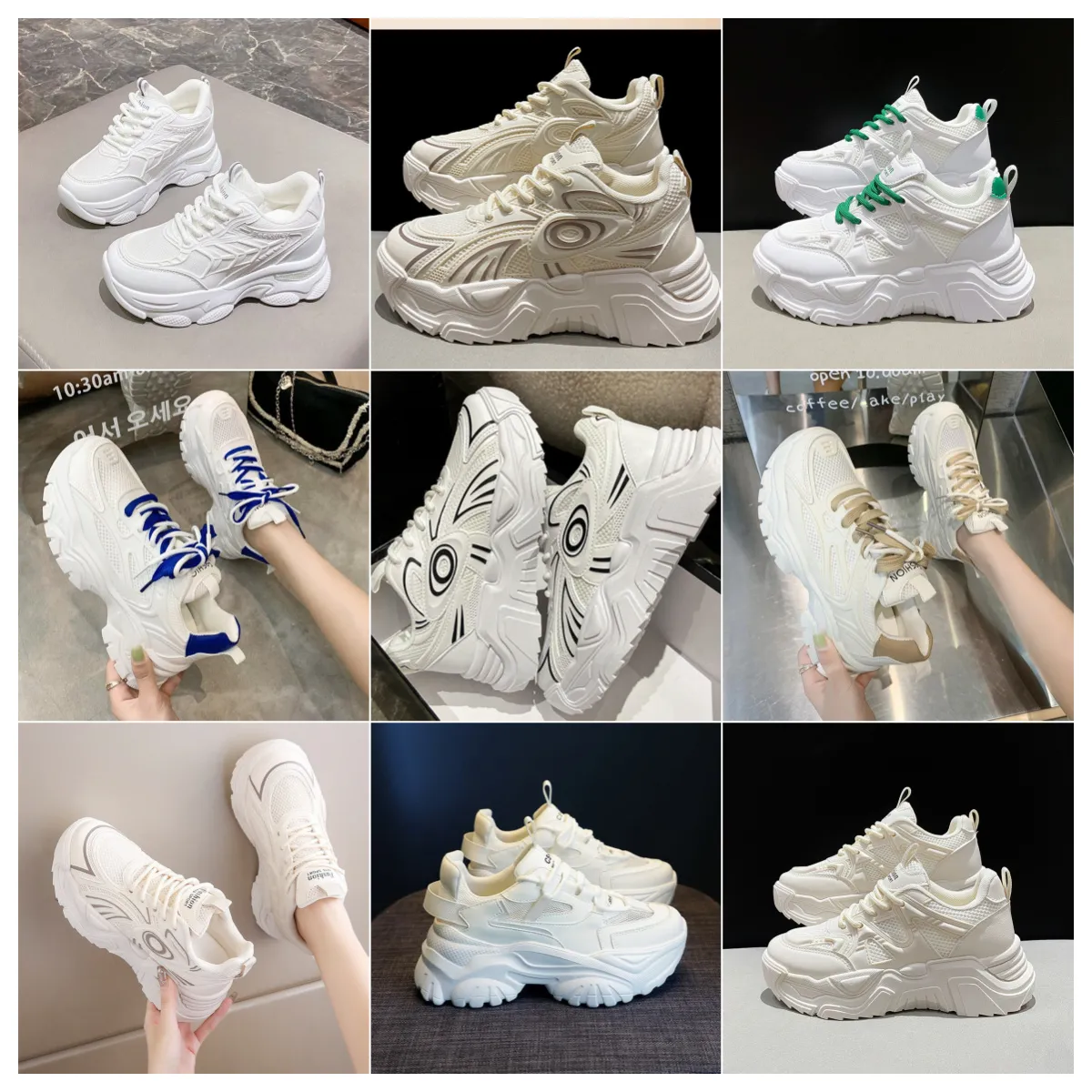 2024 Nouveau luxe à semelles épaisses petites chaussures de chaussures roses blanches noires femmes Femmes décontractées et respirantes Chaussures de sport surélevées en interne