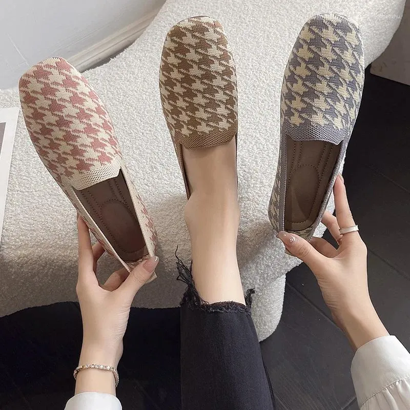 Casual Buty oddychające i wygodne na dzianinowe platforma Płaska Spring Houndstooth Design Speisher w ciąży