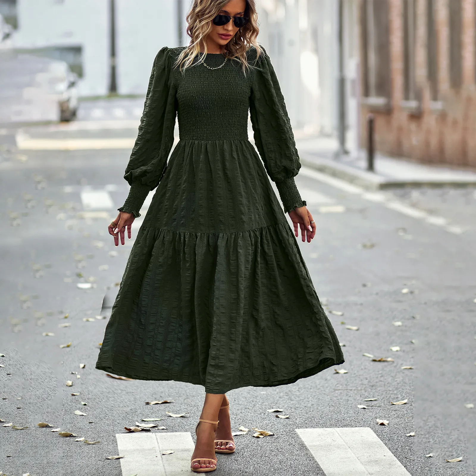 knee length dresses for ladies Harper Shirred Midi Dress