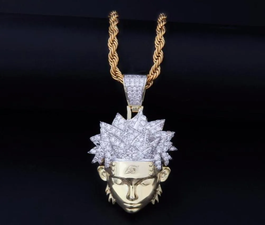 Hip Hop Full AAA CZ Zircon Bling Iced Out Cartoon Uzumaki Pendants Necklace For Men Rapper Jewelry Gold Color Gift 2010141856567