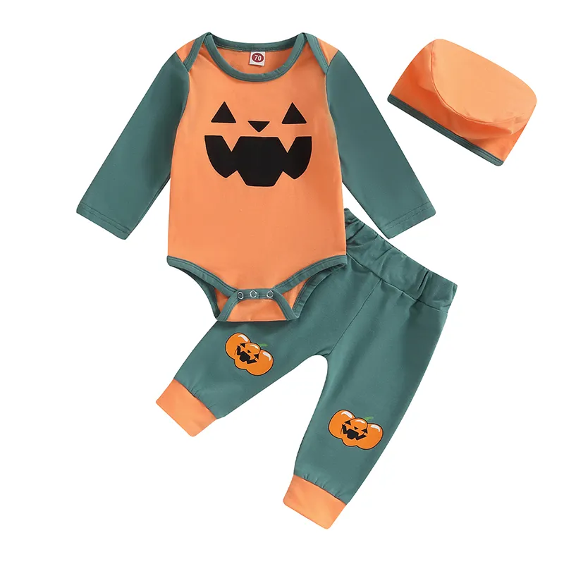 Baby Girls Halloween Outfits Long Sleeve Ruffle Romper Ghost/Pumpkin