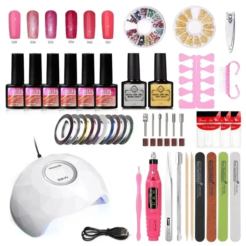 2024 Manicure Conjunto com lâmpada de seca de unhas de 36w kit de esmalte UV unhas kit de 20 cores Conjunto de polimento de gel semi -permanente Kit