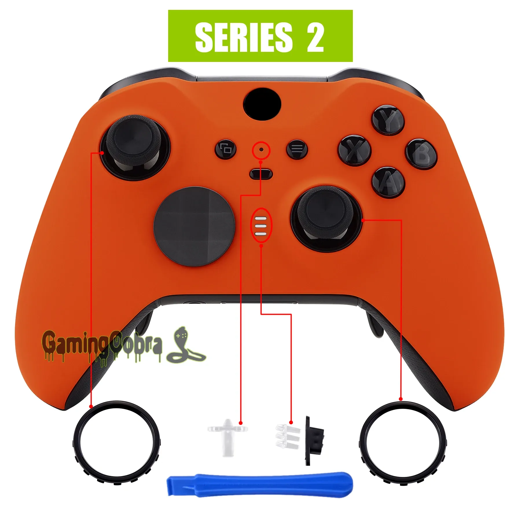 Cases eXtremeRate Orange Soft Touch Faceplate Front Housing Shell Case Replacement Kit for Xbox One Elite Series 2 Controller