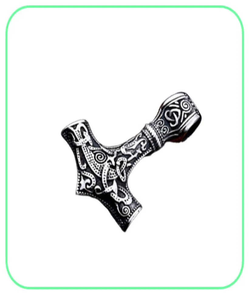 Vintage Men039S Collier pendentif en acier inoxydable Gravure Viking Hammer Mjolnir Norse Jewelry2397529