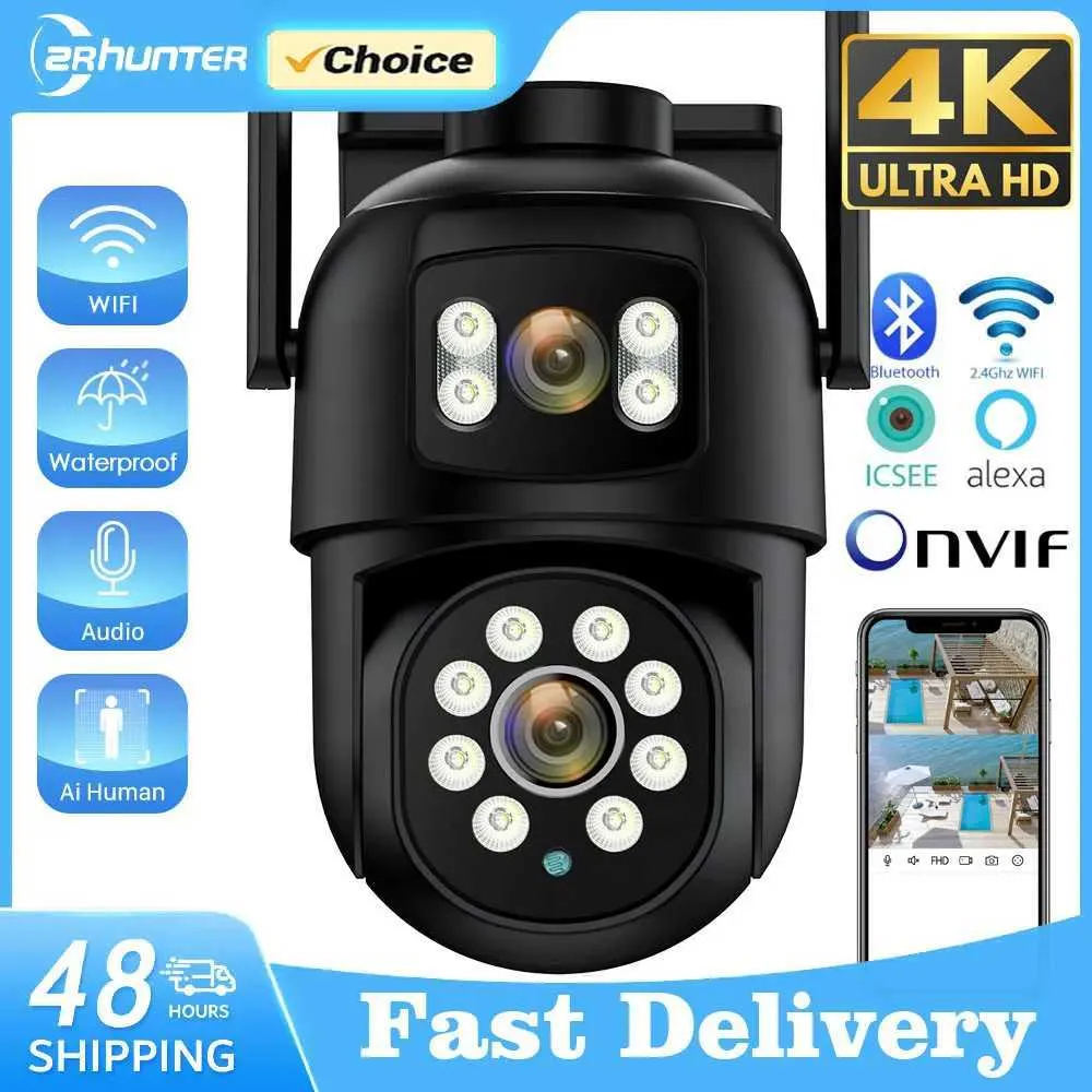 IP 카메라 4K 8MP HD WiFi PTZ 카메라 듀얼 렌즈 듀얼 화면 실외 IP 카메라 AI 인간 탐지 자동 추적 CCTV 감시 P2P ICSEE 24413