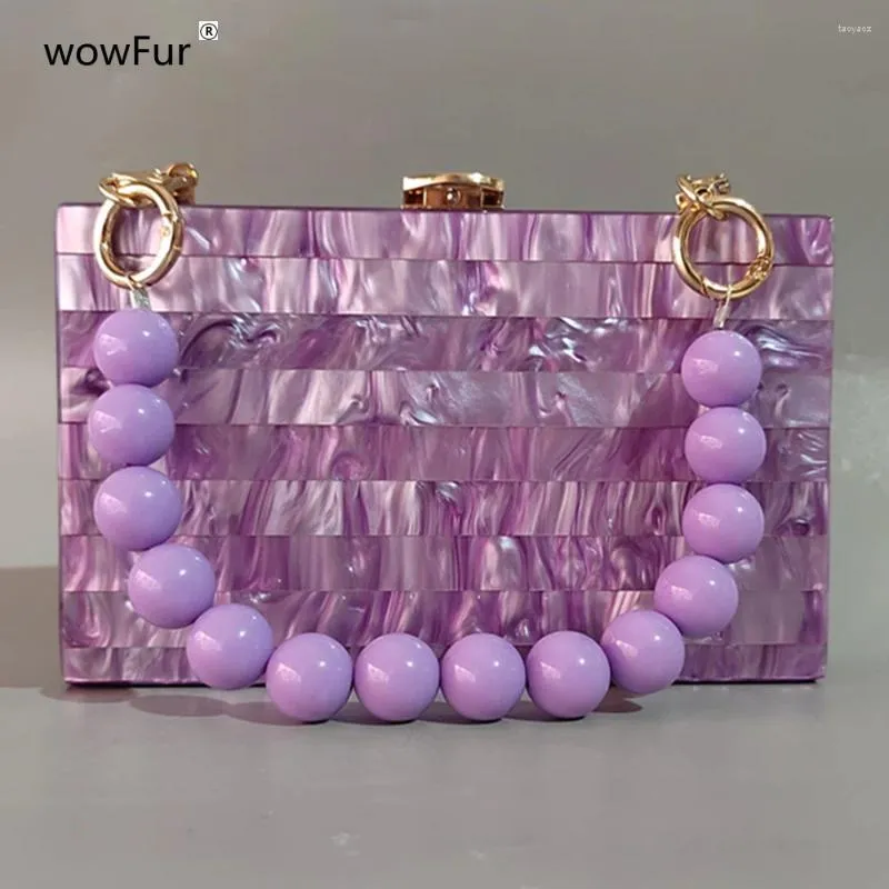 Bolsas de noite pérolas pêlo roxo bolsa de ombro bordo manuseio de cadeia caixa de acrílico garra bolsa de festa de casamento