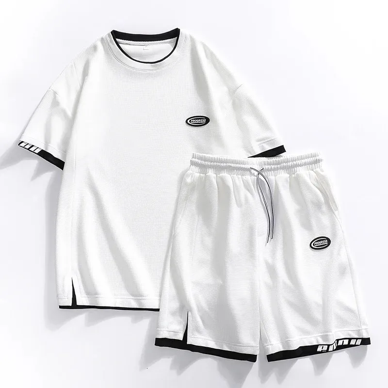 Summer informal de camisetas para hombre Jogger White White Impreso y2K Streetwear Ropa de 2 piezas SETS para hombres M-4XL 240408